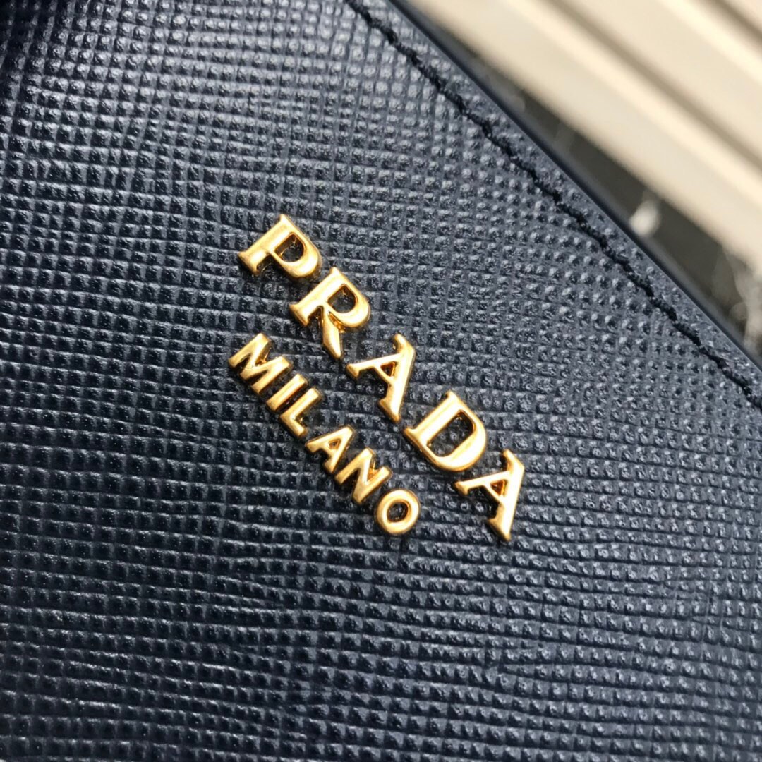 Original Copy Prada 1BA153 Large Saffiano Leather Handbag Blue with Yellow