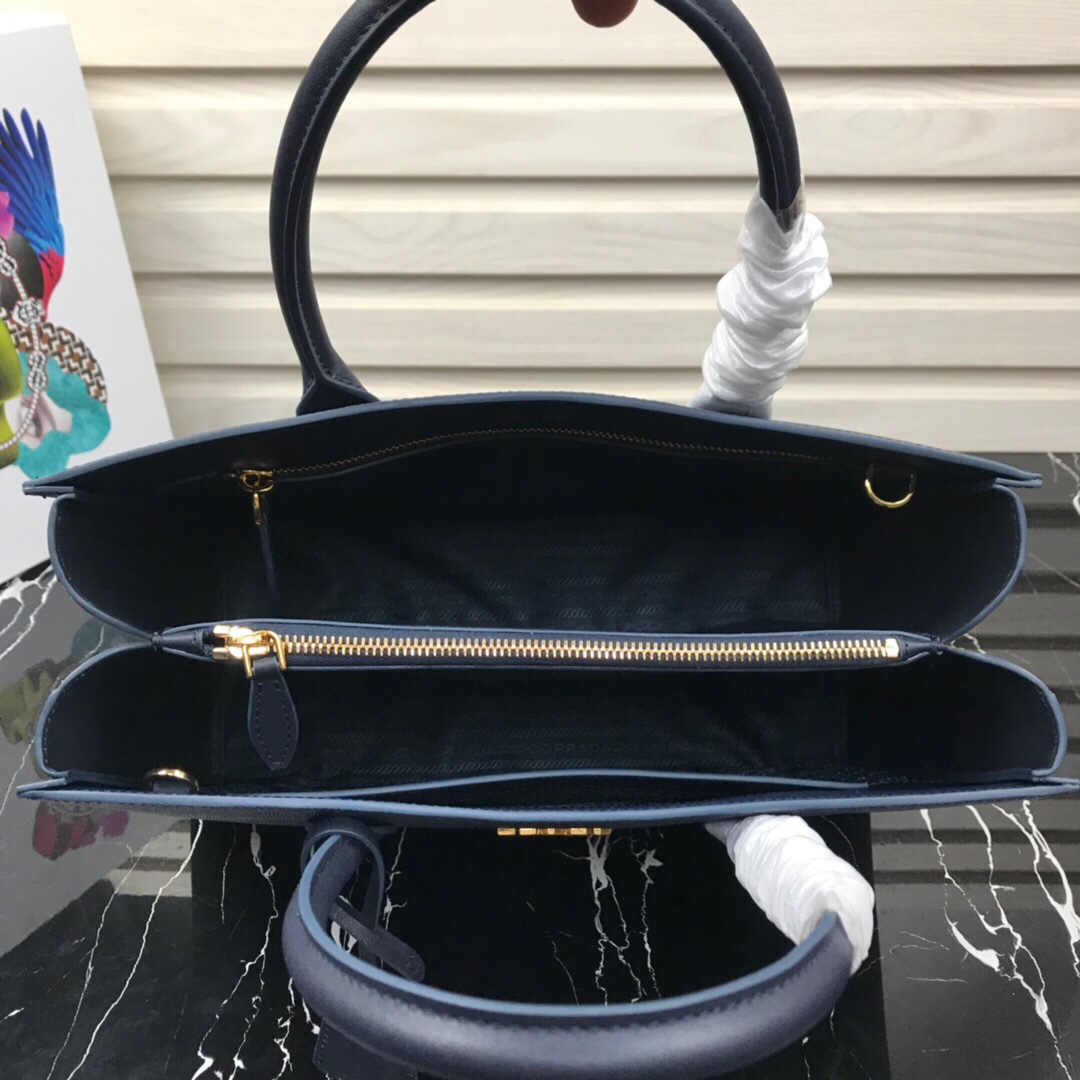 Original Copy Prada 1BA153 Large Saffiano Leather Handbag Blue with Yellow