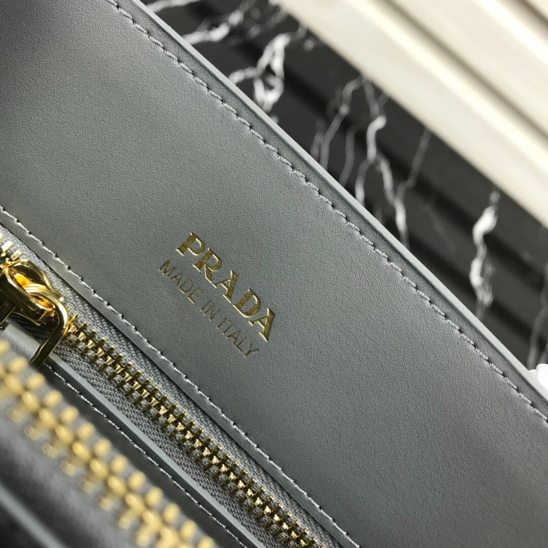 Original Copy Prada 1BA153 Large Saffiano Leather Handbag Light Gray with Black