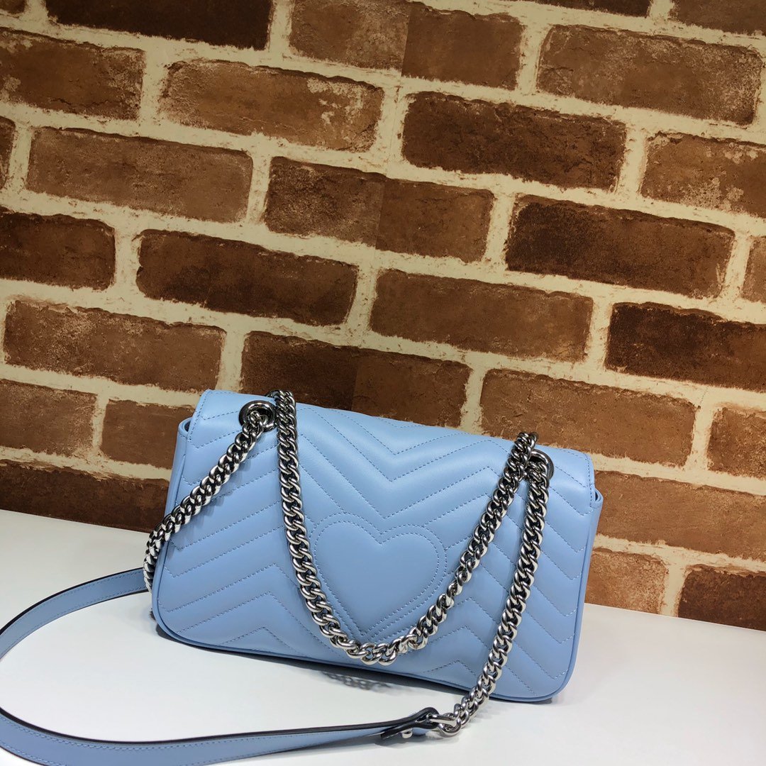 Original Copy Replica Gucci 443497 GG Marmont Small Shoulder Bag Pastel Blue Diagonal Matelasse Leather 