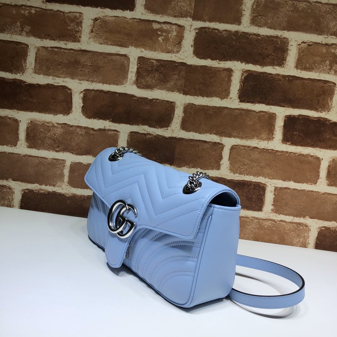 Original Copy Replica Gucci 443497 GG Marmont Small Shoulder Bag Pastel Blue Diagonal Matelasse Leather 