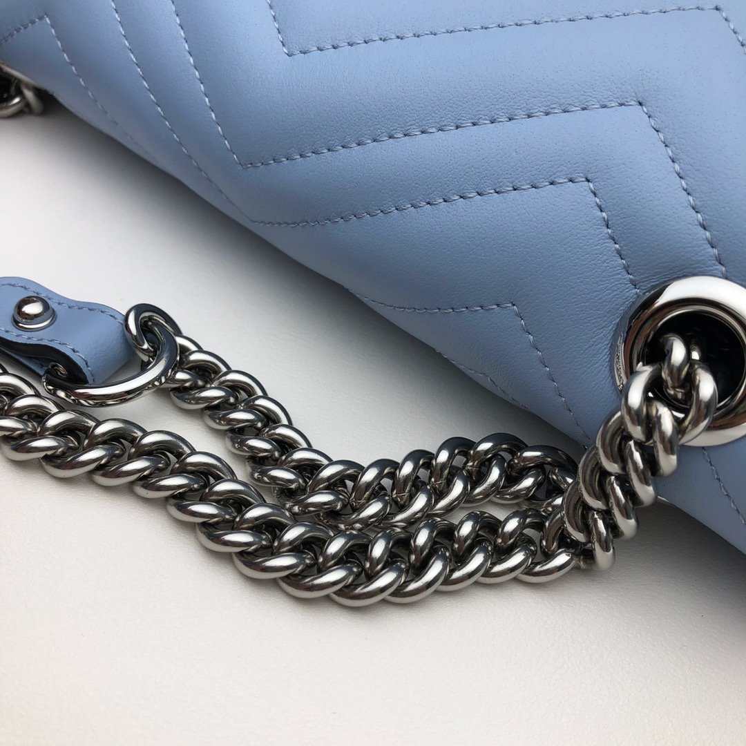 Original Copy Replica Gucci 443497 GG Marmont Small Shoulder Bag Pastel Blue Diagonal Matelasse Leather 