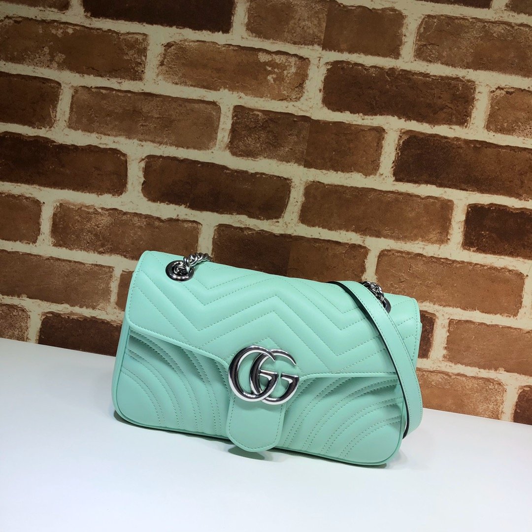 Original Copy Replica Gucci 443497 GG Marmont Small Shoulder Bag Pastel Green Diagonal Matelasse Leather 