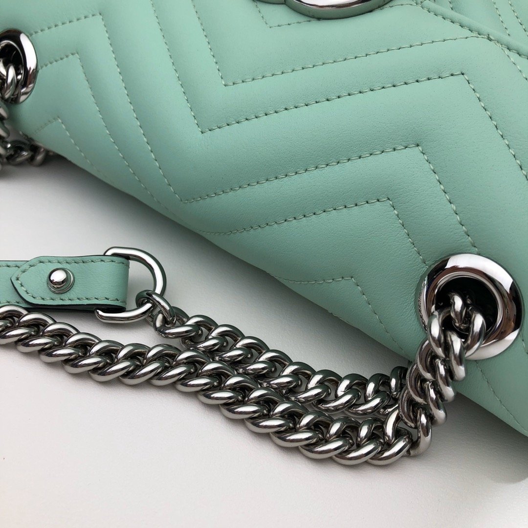 Original Copy Replica Gucci 443497 GG Marmont Small Shoulder Bag Pastel Green Diagonal Matelasse Leather 