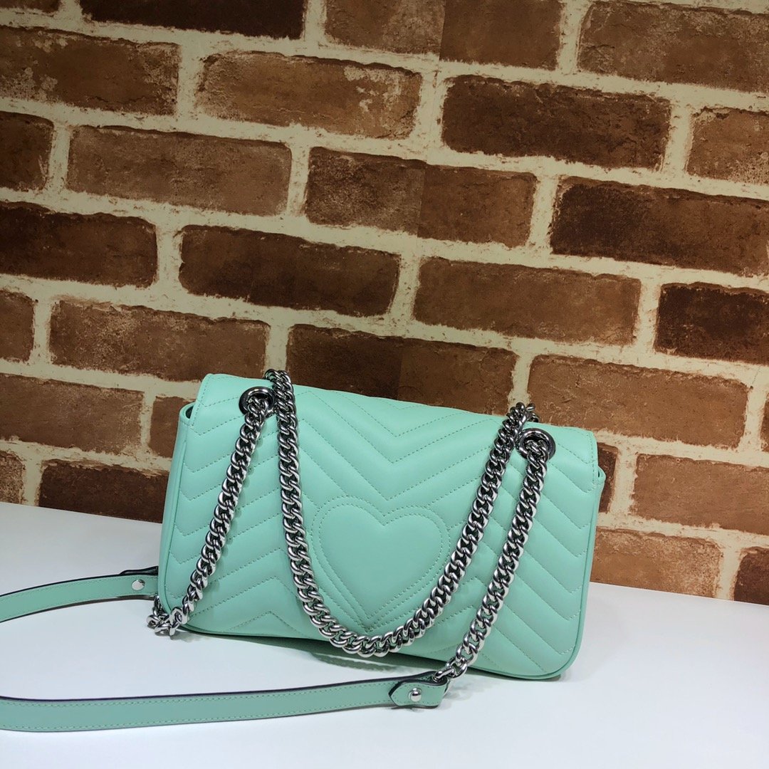 Original Copy Replica Gucci 443497 GG Marmont Small Shoulder Bag Pastel Green Diagonal Matelasse Leather 