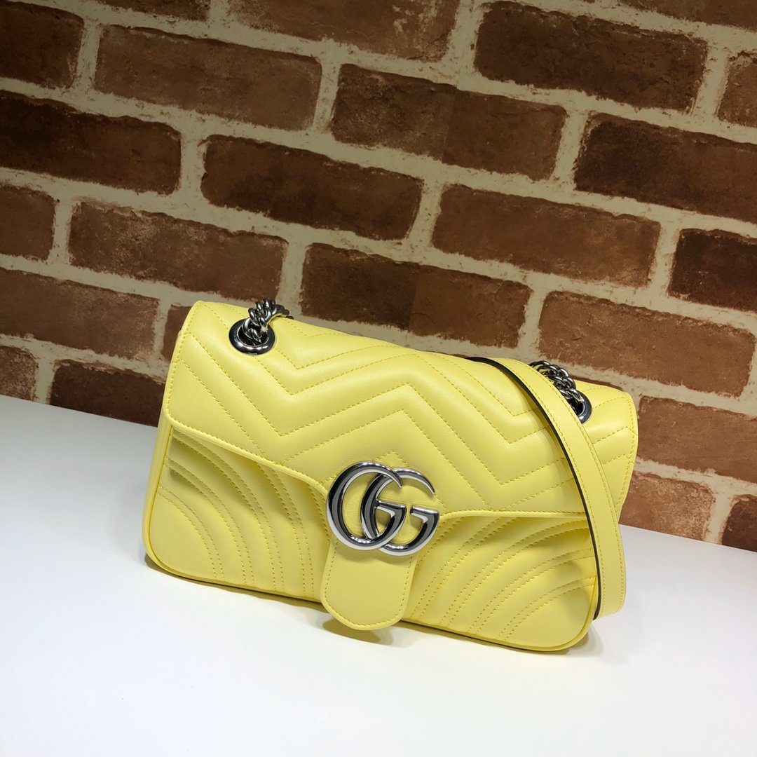 Original Copy Replica Gucci 443497 GG Marmont Small Shoulder Bag Pastel Yellow Diagonal Matelasse Leather 