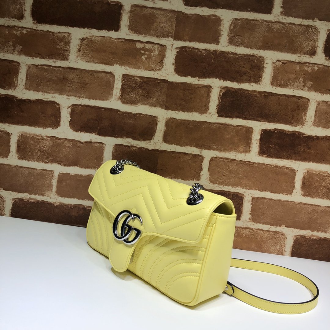 Original Copy Replica Gucci 443497 GG Marmont Small Shoulder Bag Pastel Yellow Diagonal Matelasse Leather 