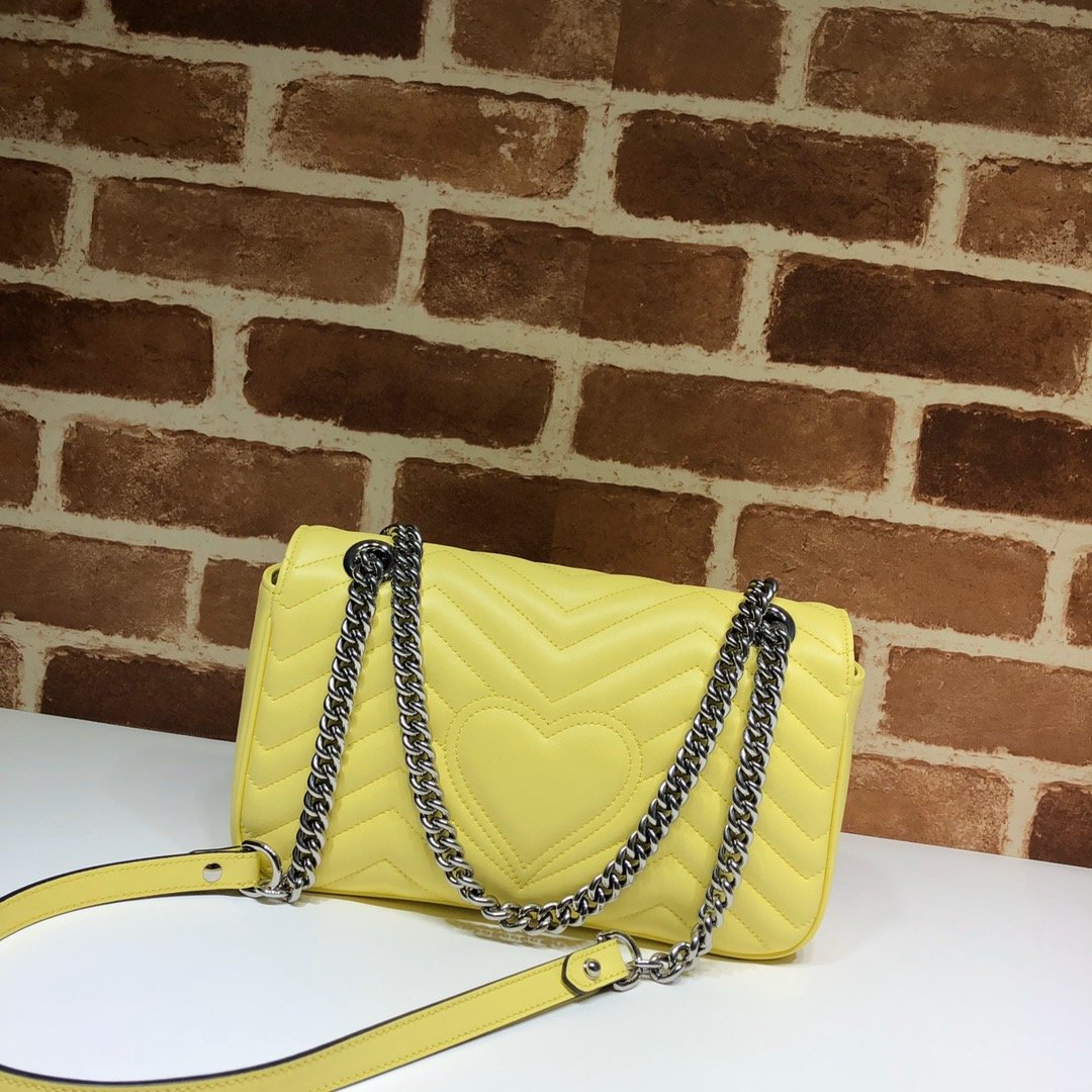 Original Copy Replica Gucci 443497 GG Marmont Small Shoulder Bag Pastel Yellow Diagonal Matelasse Leather 