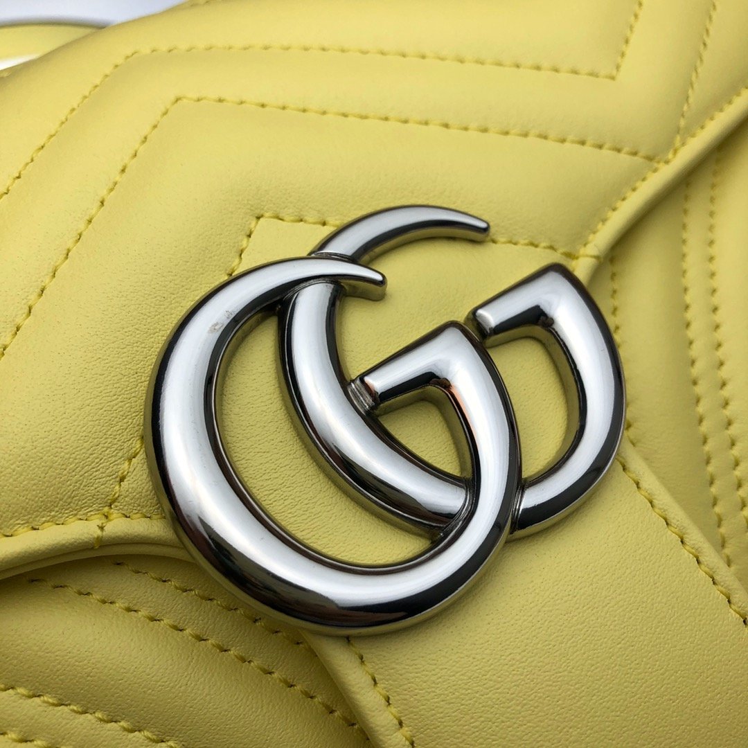 Original Copy Replica Gucci 443497 GG Marmont Small Shoulder Bag Pastel Yellow Diagonal Matelasse Leather 