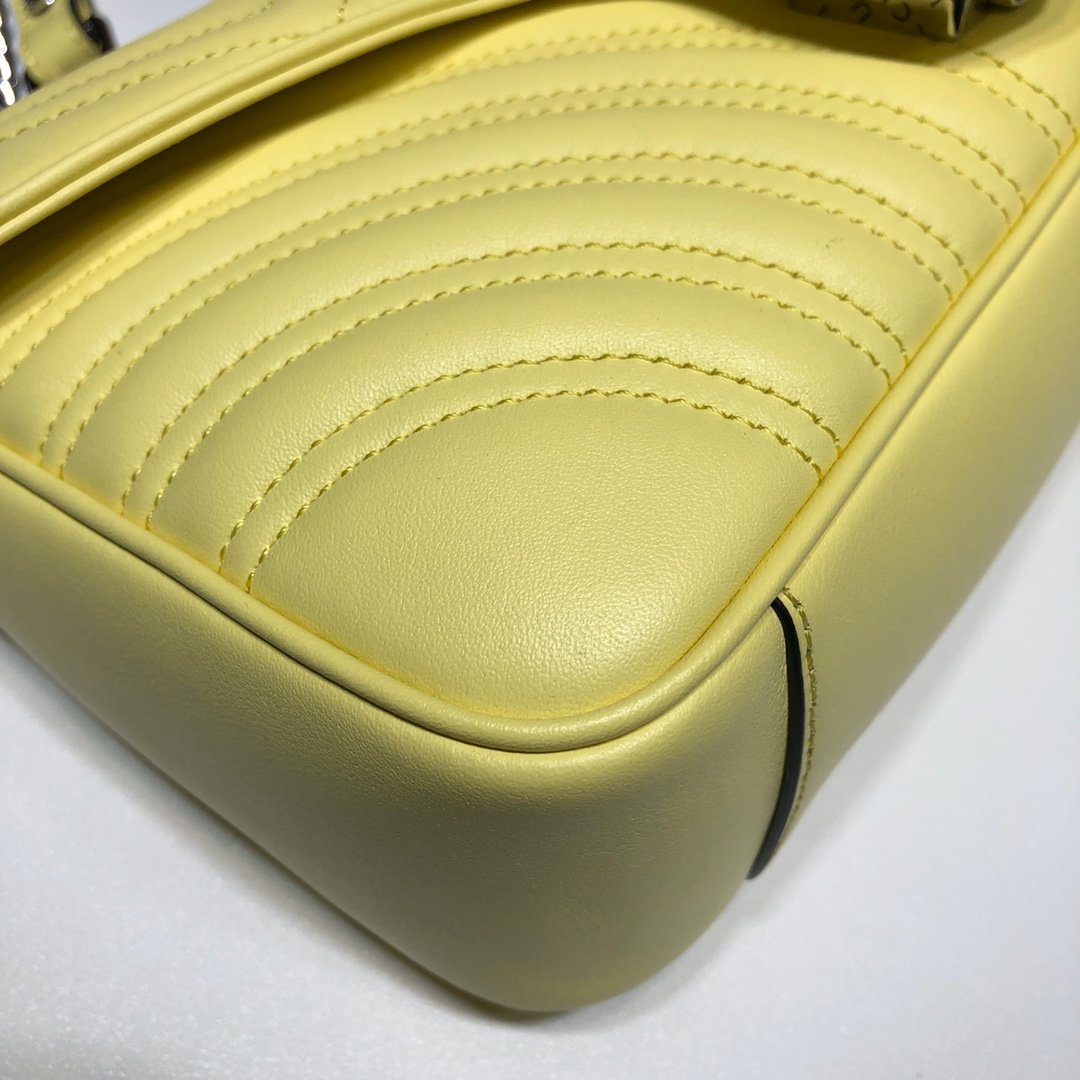 Original Copy Replica Gucci 443497 GG Marmont Small Shoulder Bag Pastel Yellow Diagonal Matelasse Leather 