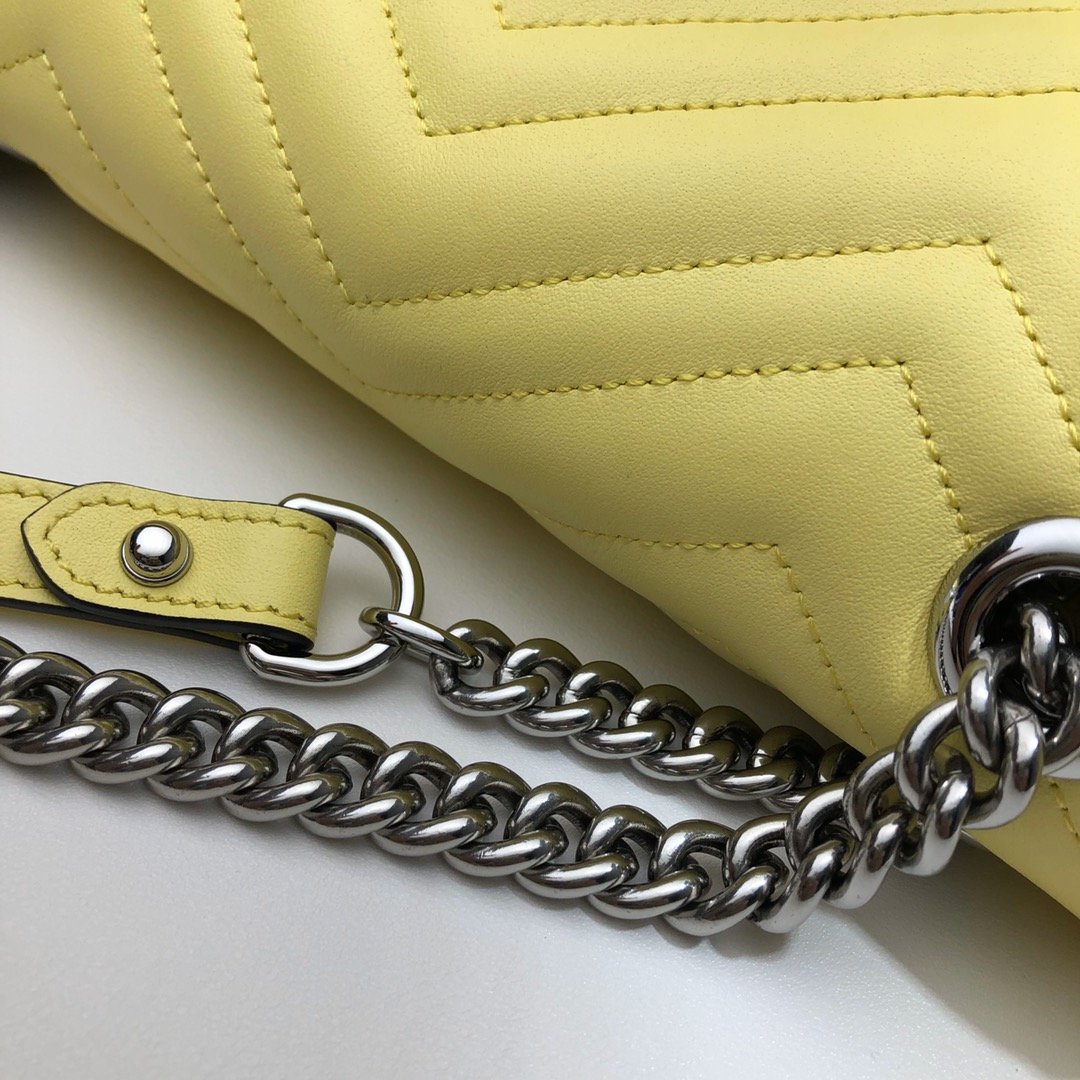 Original Copy Replica Gucci 443497 GG Marmont Small Shoulder Bag Pastel Yellow Diagonal Matelasse Leather 