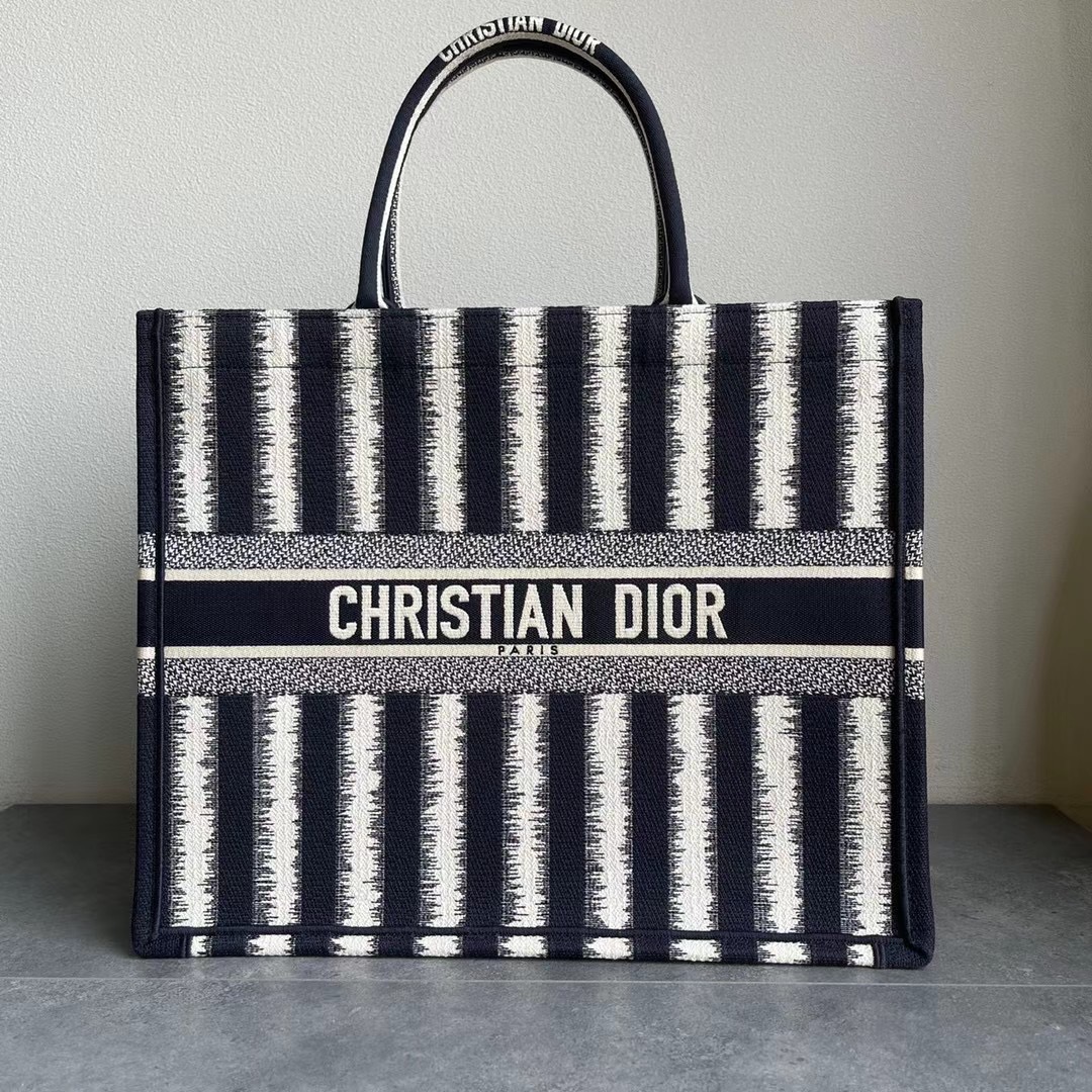 Original Copy S Dior Book Tote Black D-Stripes Embroidery