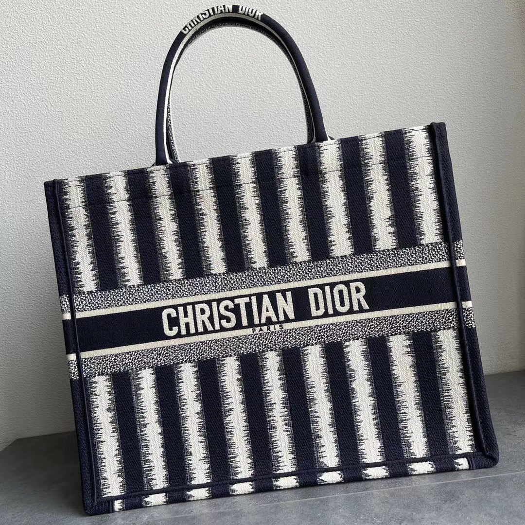 Original Copy S Dior Book Tote Black D-Stripes Embroidery