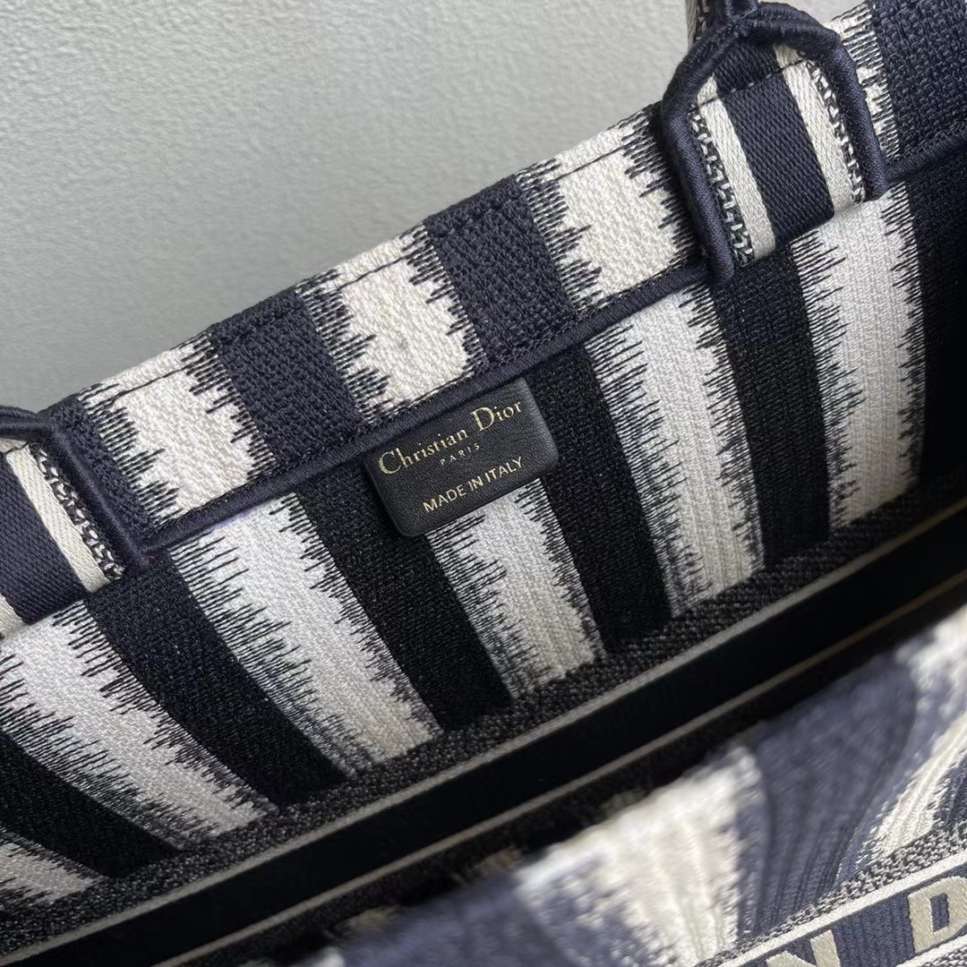 Original Copy S Dior Book Tote Black D-Stripes Embroidery