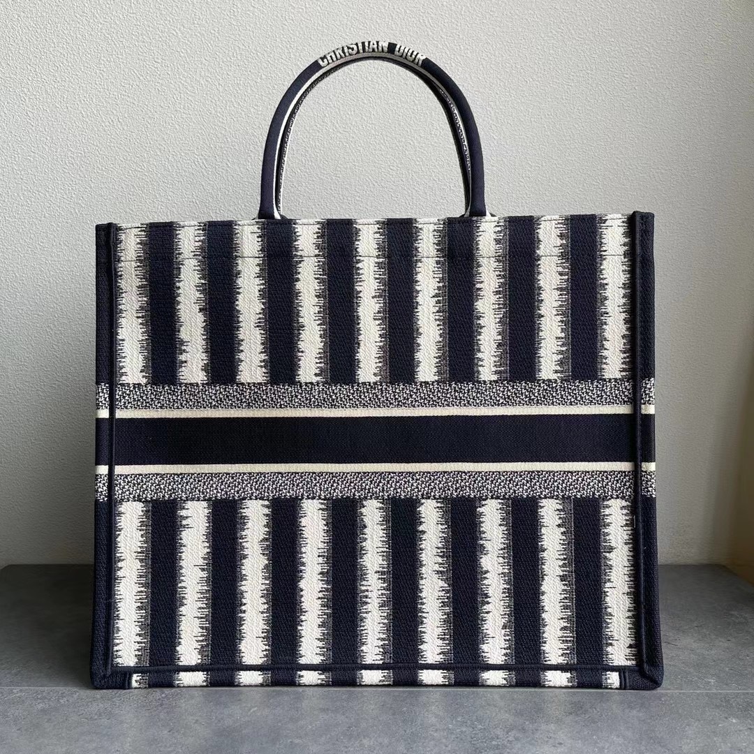 Original Copy S Dior Book Tote Black D-Stripes Embroidery