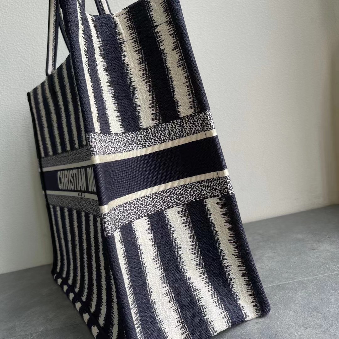 Original Copy S Dior Book Tote Black D-Stripes Embroidery