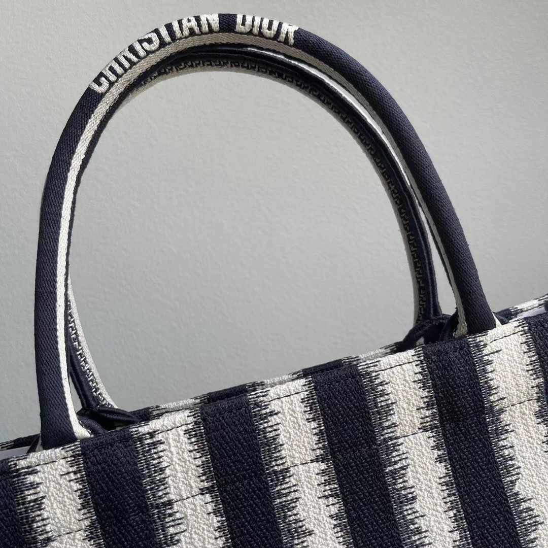 Original Copy S Dior Book Tote Black D-Stripes Embroidery