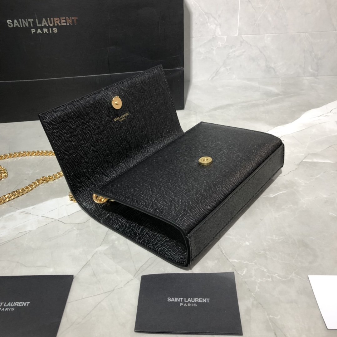 Original Copy Saint Laurent Classic Small Kate Chain Bag in Black Grain De Poudre Textured Leather Gold Hardware