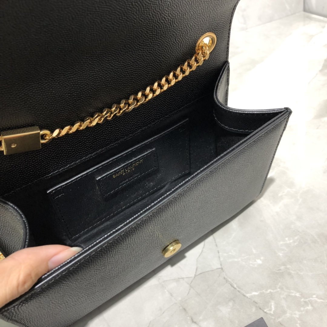 Original Copy Saint Laurent Classic Small Kate Chain Bag in Black Grain De Poudre Textured Leather Gold Hardware