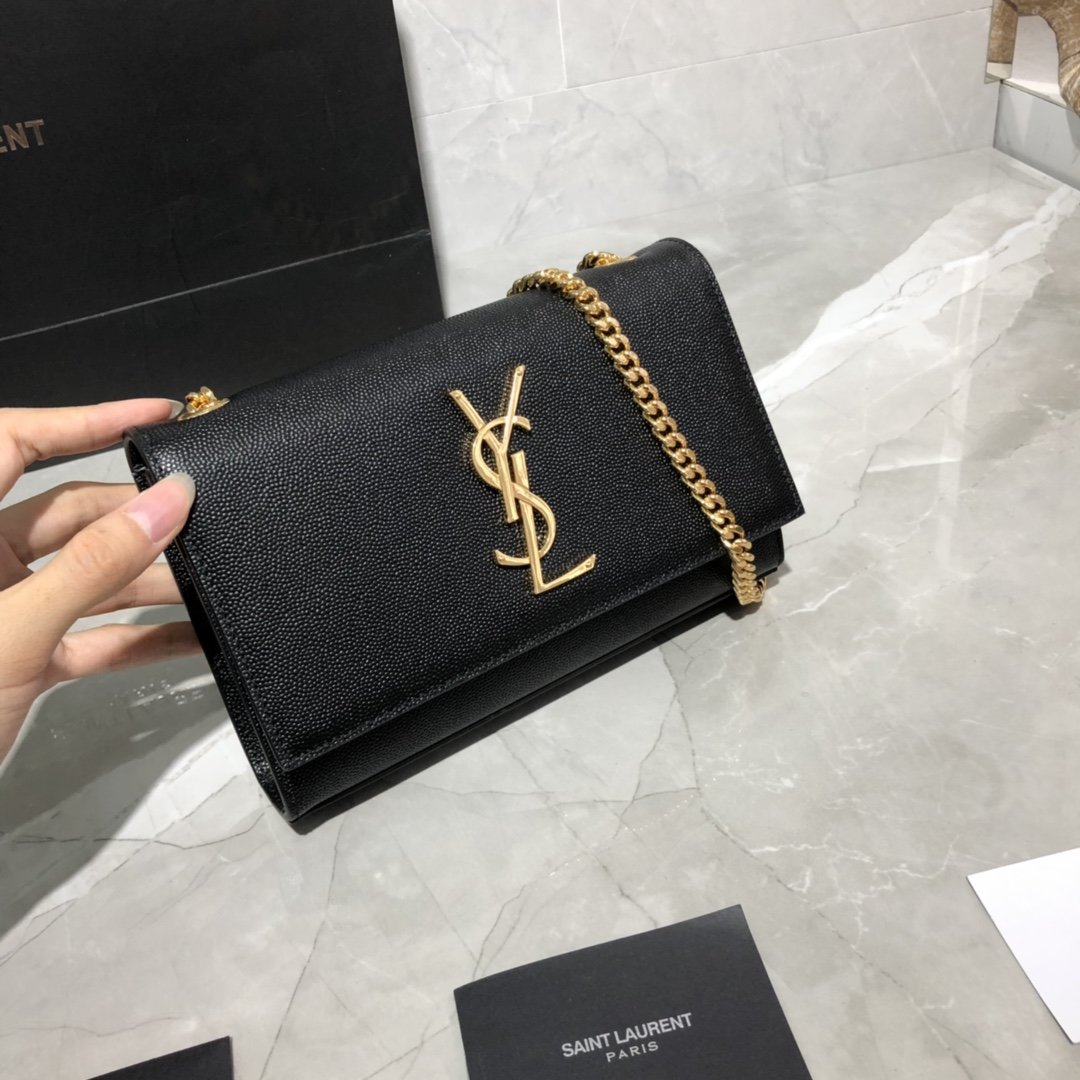 Original Copy Saint Laurent Classic Small Kate Chain Bag in Black Grain De Poudre Textured Leather Gold Hardware