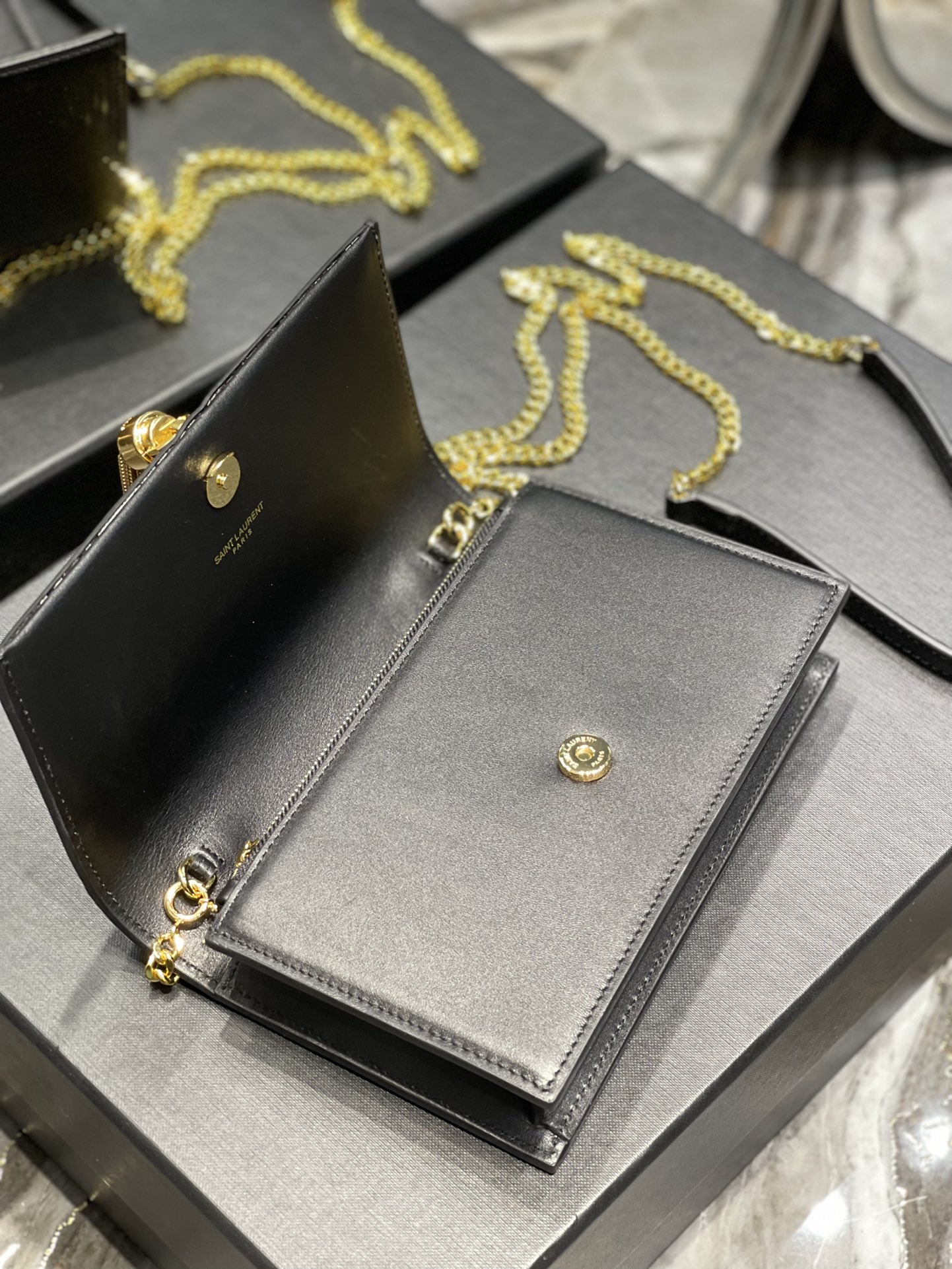 Original Copy Saint Laurent Kate Chain Wallet with Tassel in Smooth Leather with Gold