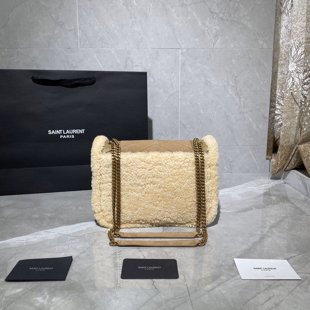 Original Copy Saint Laurent Niki Monogram Bag With Flap in Nubuck and Shearling