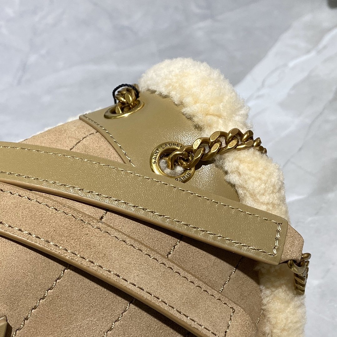 Original Copy Saint Laurent Niki Monogram Bag With Flap in Nubuck and Shearling