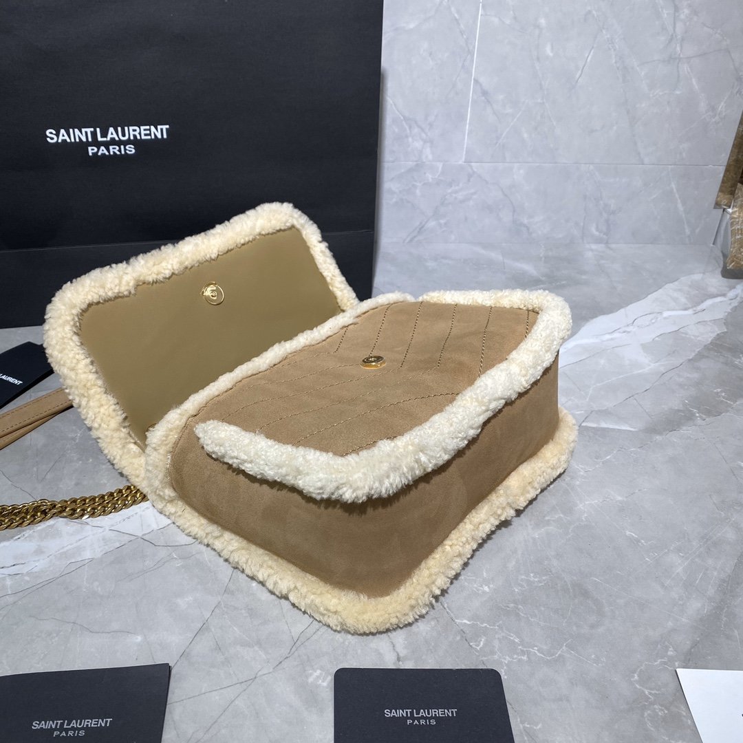 Original Copy Saint Laurent Niki Monogram Bag With Flap in Nubuck and Shearling