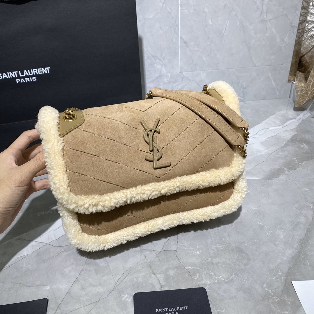 Original Copy Saint Laurent Niki Monogram Bag With Flap in Nubuck and Shearling