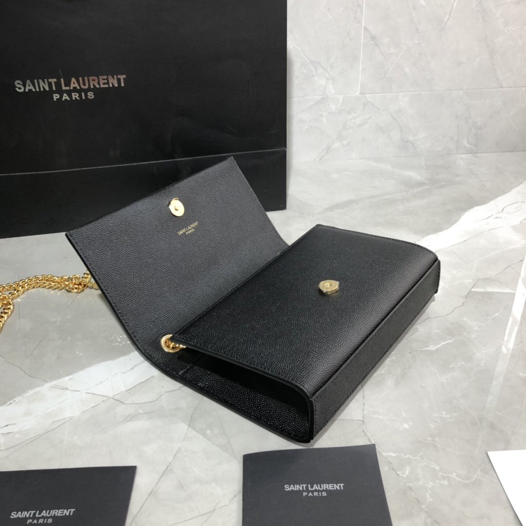 Original Copy Saint Laurent Small Kate Chain Bag in Black with Tassel in Grain de Poudre Embossed Leather Gold Hardware