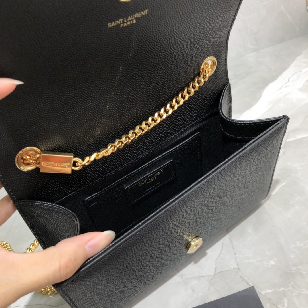 Original Copy Saint Laurent Small Kate Chain Bag in Black with Tassel in Grain de Poudre Embossed Leather Gold Hardware