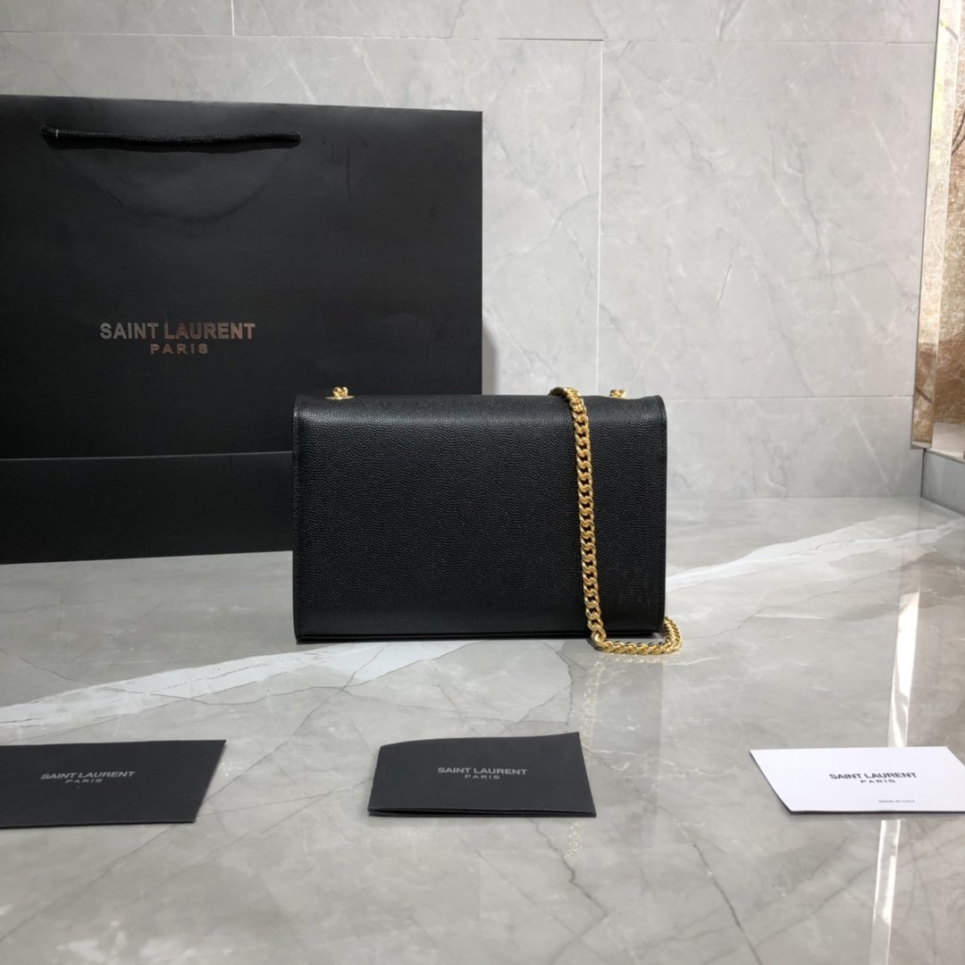 Original Copy Saint Laurent Small Kate Chain Bag in Black with Tassel in Grain de Poudre Embossed Leather Gold Hardware