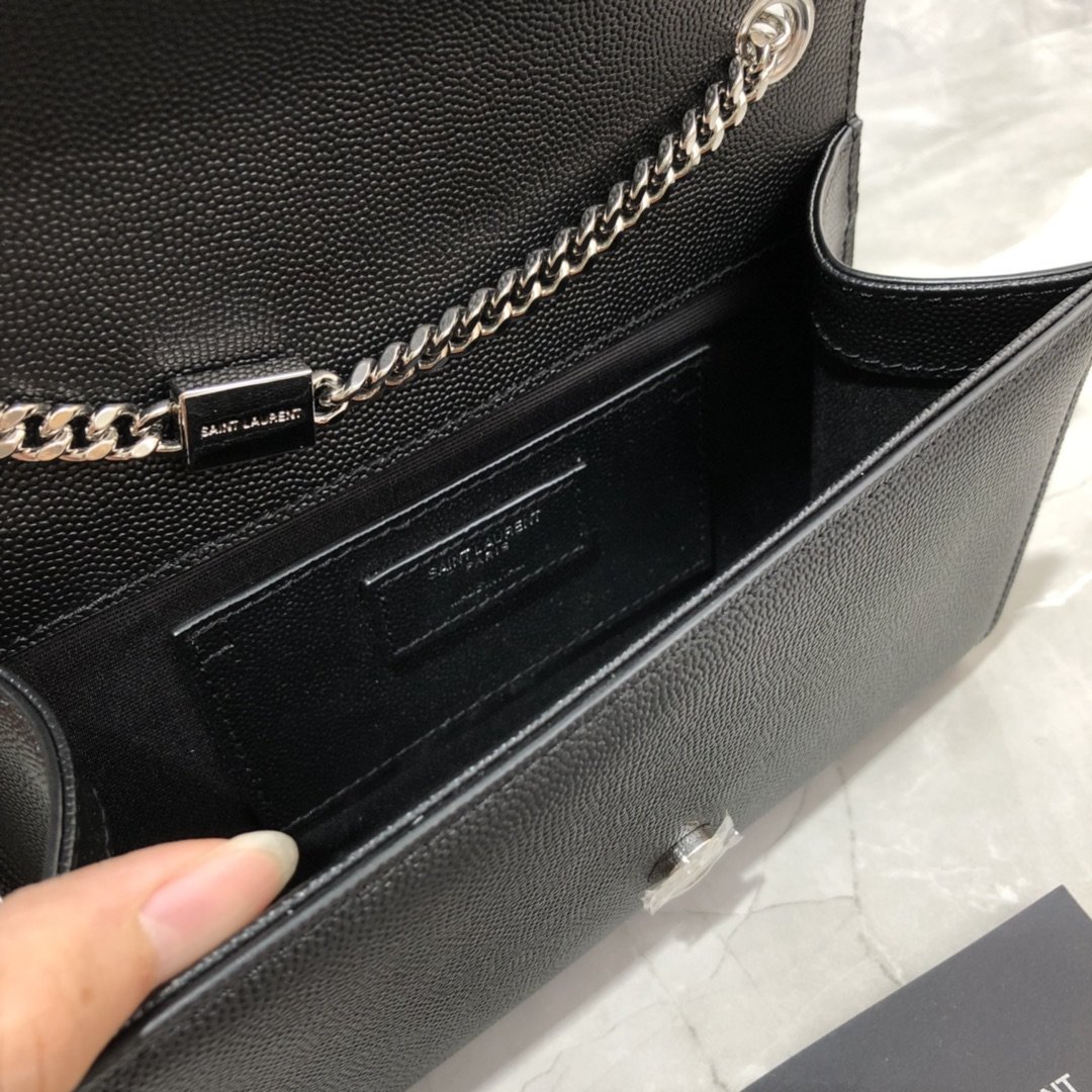 Original Copy Saint Laurent Small Kate Chain Bag in Black with Tassel in Grain de Poudre Embossed Leather Sliver Hardware