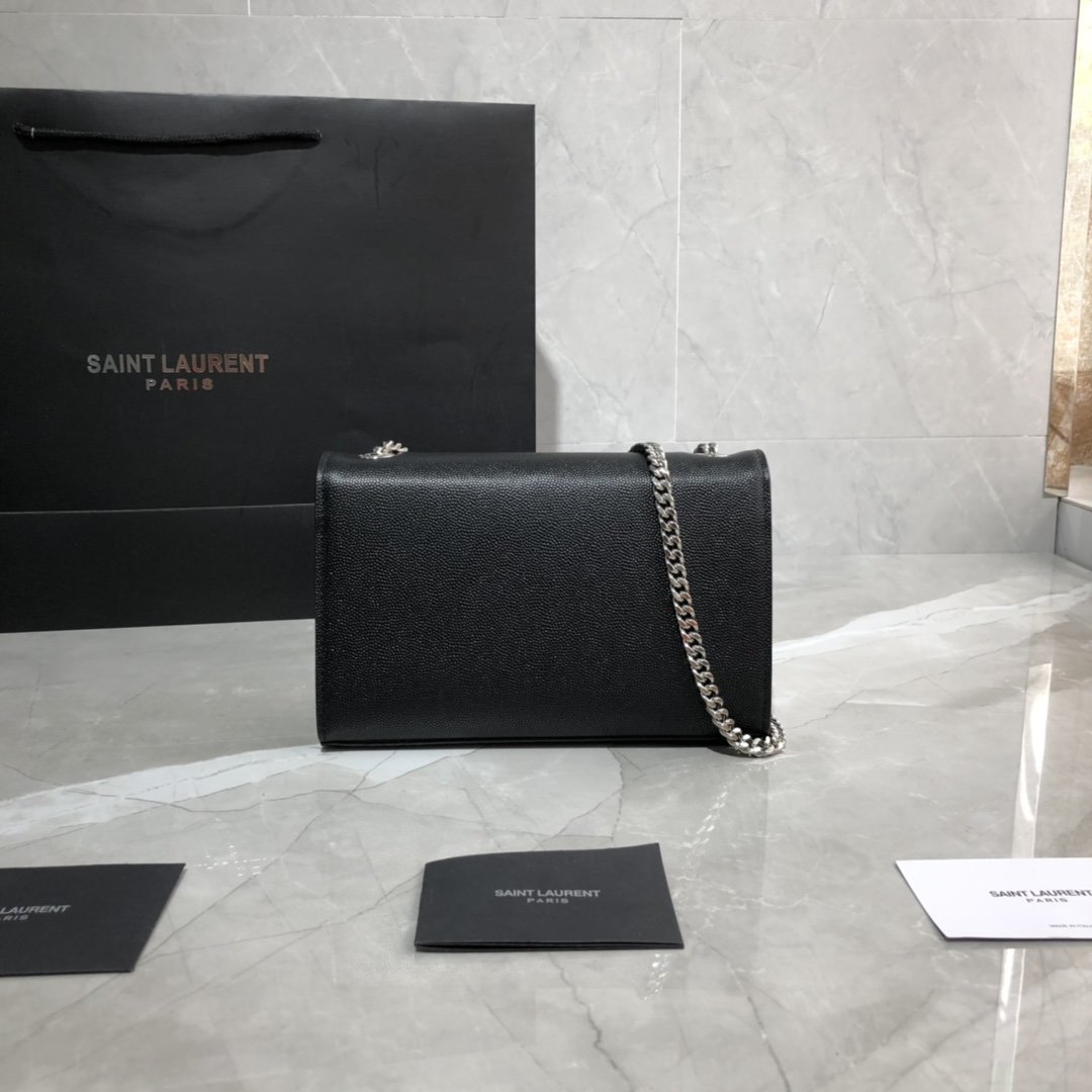 Original Copy Saint Laurent Small Kate Chain Bag in Black with Tassel in Grain de Poudre Embossed Leather Sliver Hardware