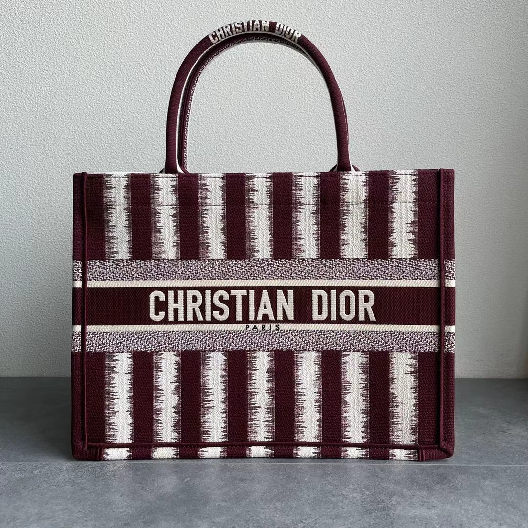 Original Copy Small Dior Book Tote Brown D-Stripes Embroidery