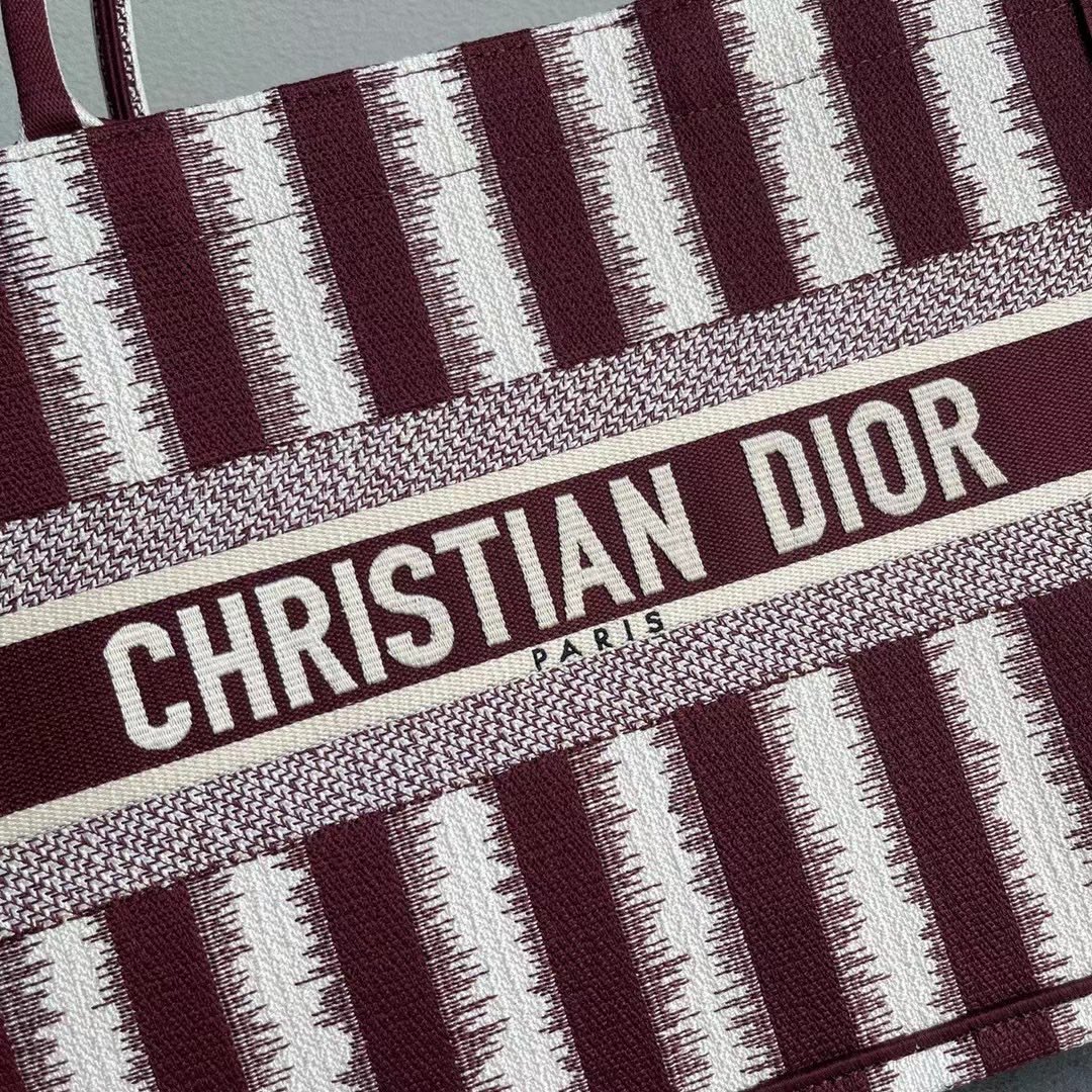 Original Copy Small Dior Book Tote Brown D-Stripes Embroidery