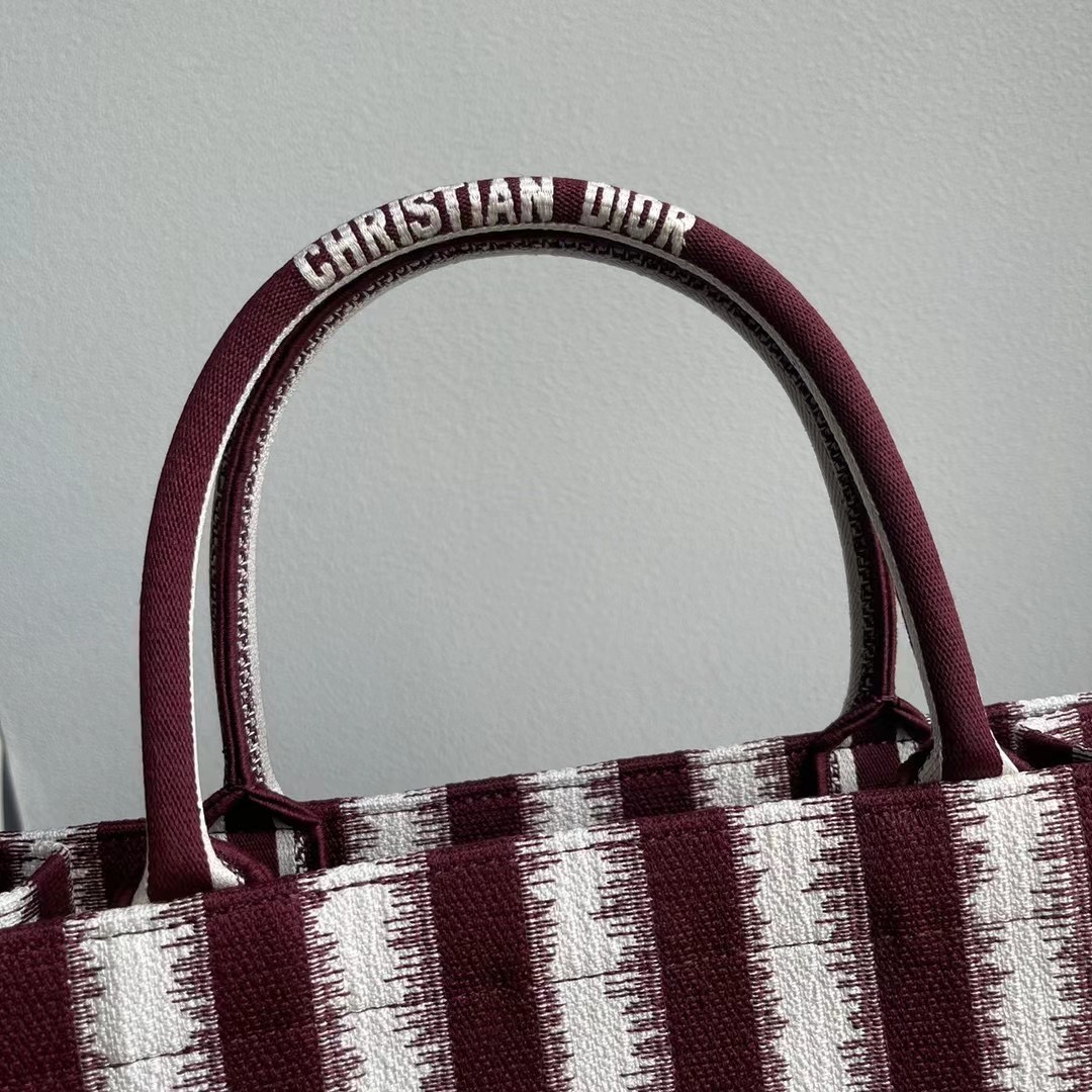 Original Copy Small Dior Book Tote Brown D-Stripes Embroidery