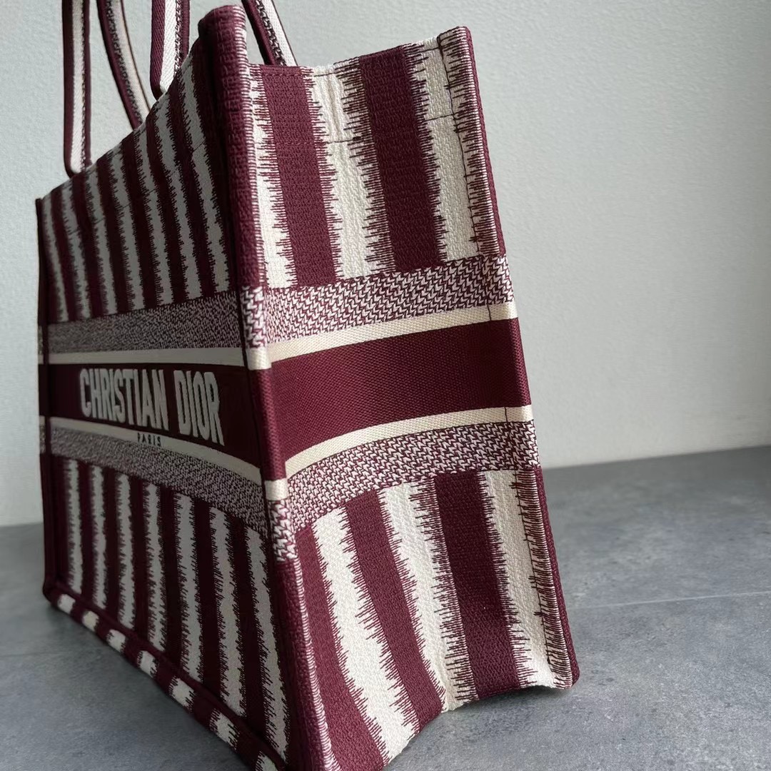 Original Copy Small Dior Book Tote Brown D-Stripes Embroidery