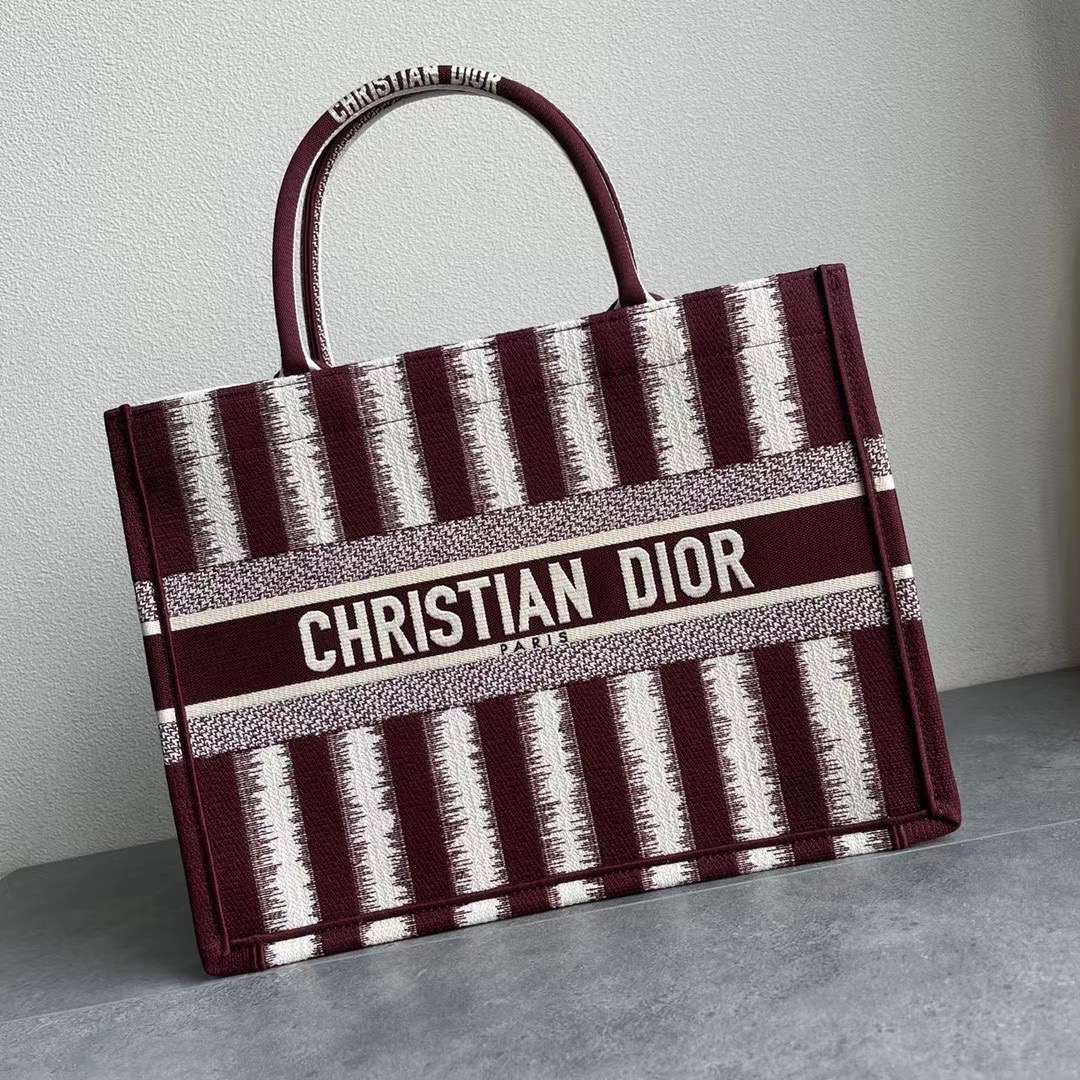 Original Copy Small Dior Book Tote Brown D-Stripes Embroidery