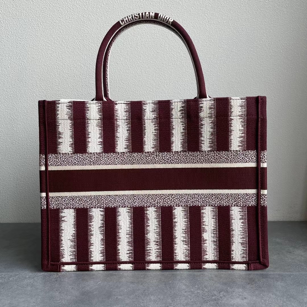 Original Copy Small Dior Book Tote Brown D-Stripes Embroidery