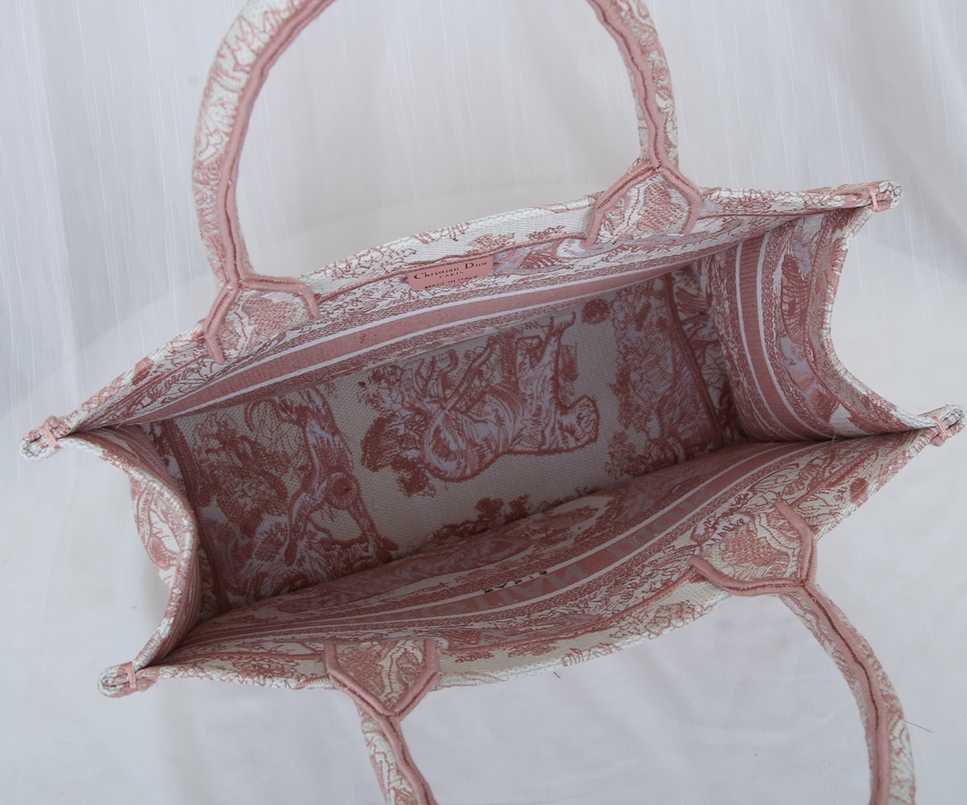 Original Copy Small Dior Book Tote Pink Toile de Jouy Embroidery