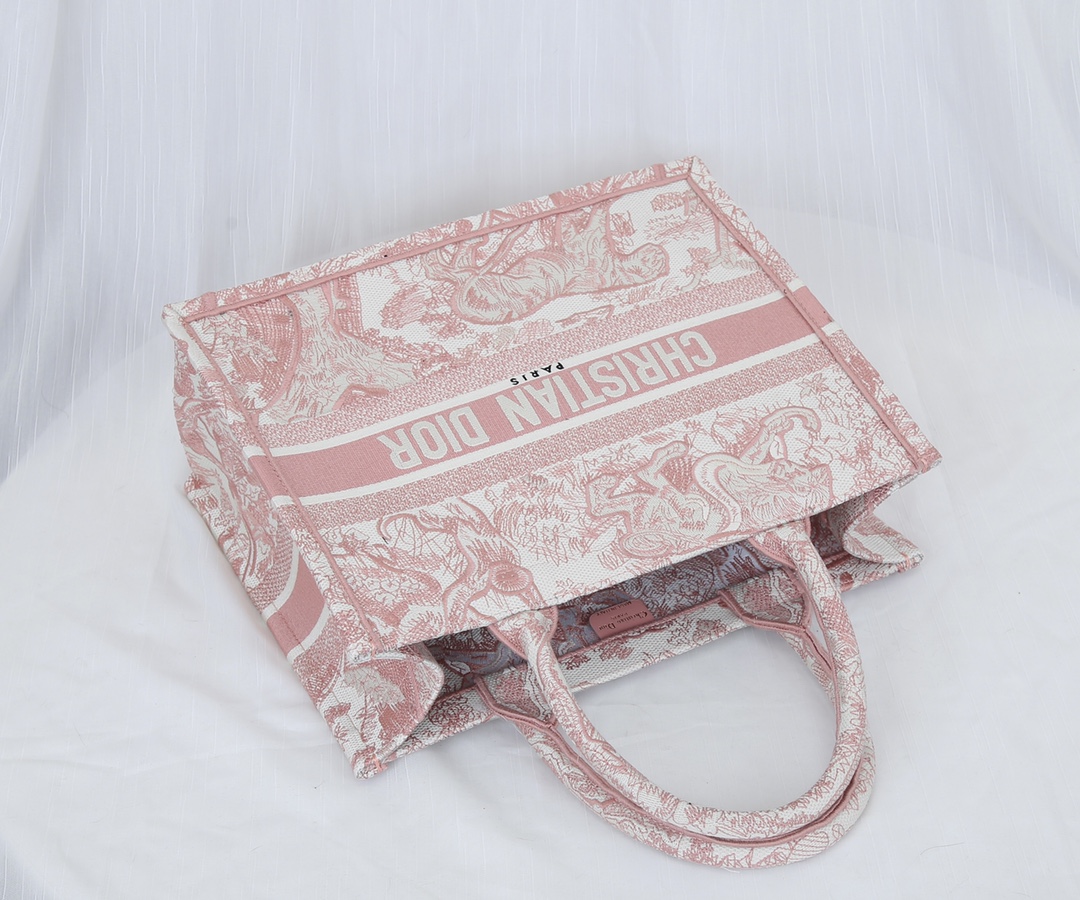 Original Copy Small Dior Book Tote Pink Toile de Jouy Embroidery