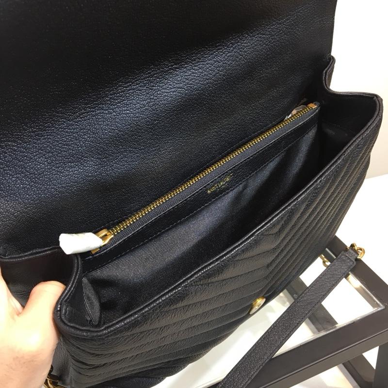 Original Quality Saint Laurent College Bag in Hazelnut Matelasse Leather Black with Gold Hardware