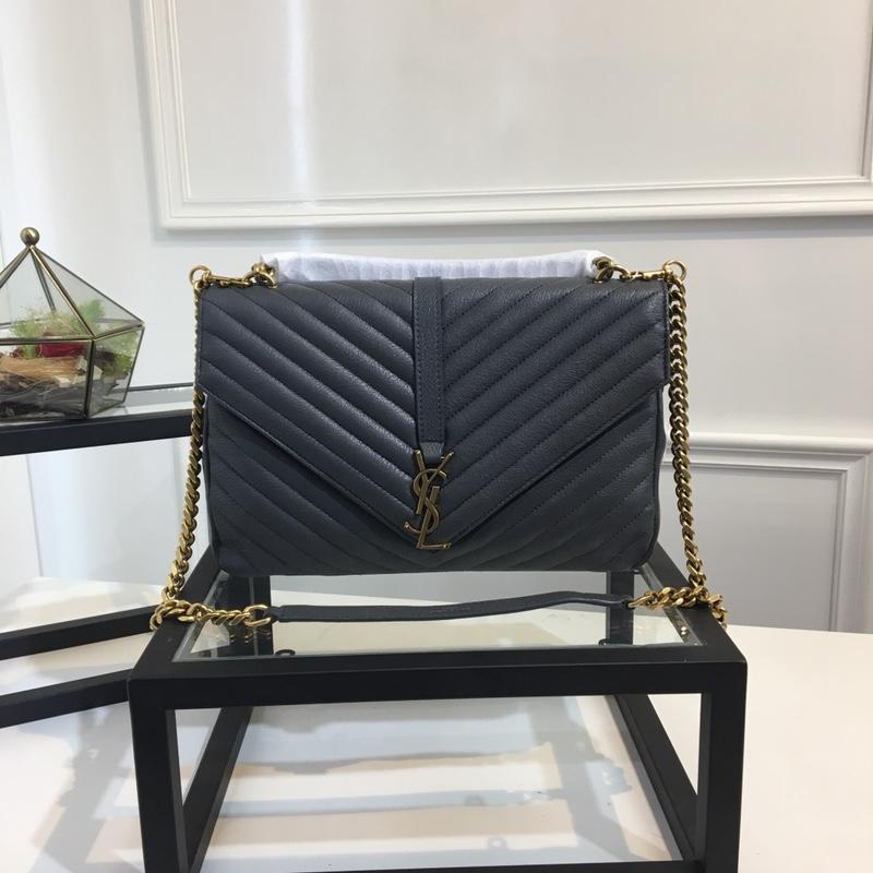 Original Quality Saint Laurent College Bag in Hazelnut Matelasse Leather Dark Blue with Gold Hardware