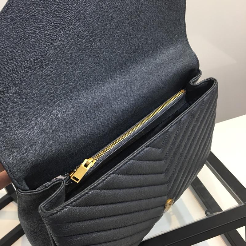 Original Quality Saint Laurent College Bag in Hazelnut Matelasse Leather Dark Blue with Gold Hardware