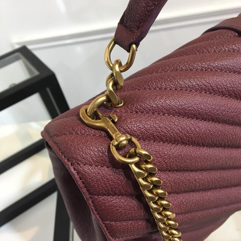 Original Quality Saint Laurent College Bag in Hazelnut Matelasse Leather Dark Red with Gold Hardware