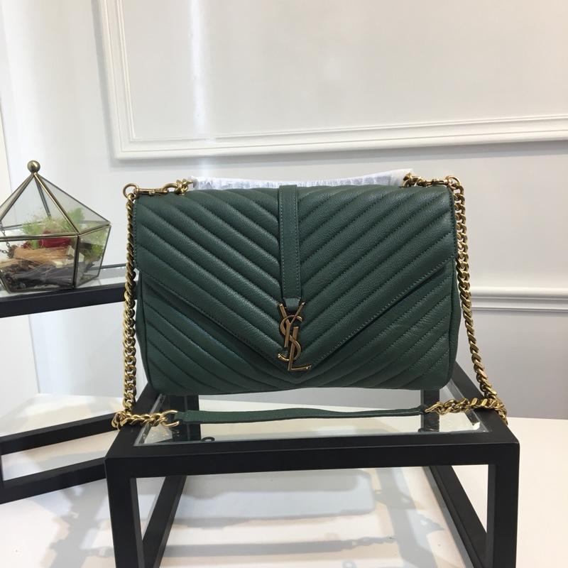Original Quality Saint Laurent College Bag in Hazelnut Matelasse Leather Green with Gold Hardware