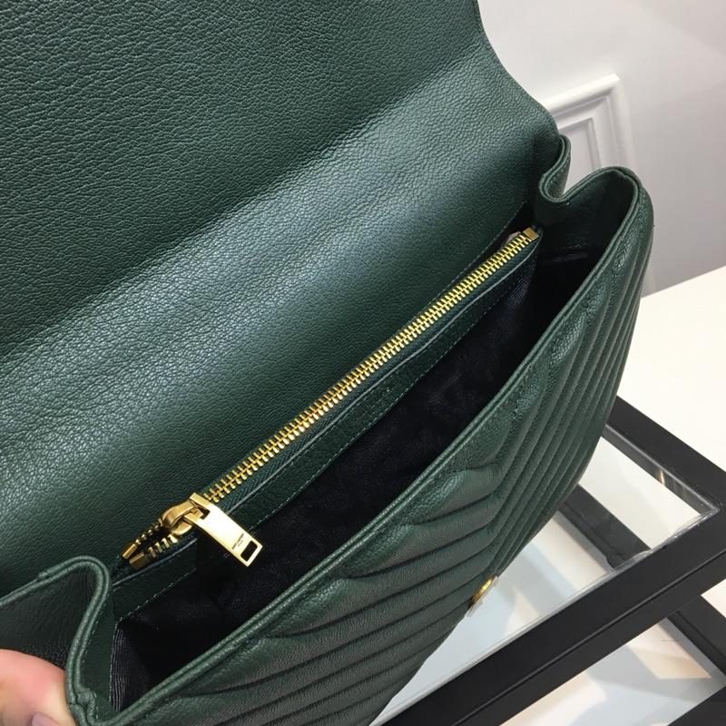 Original Quality Saint Laurent College Bag in Hazelnut Matelasse Leather Green with Gold Hardware