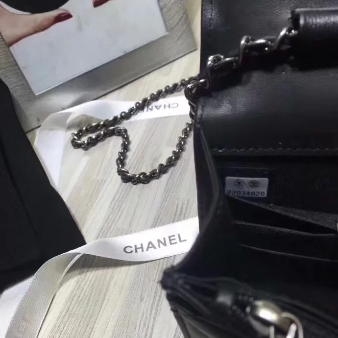 Original Replica Chanel A80287 Women BOY CHANEL Clutch With Chain Black Calfskin Silver-Tone Metal