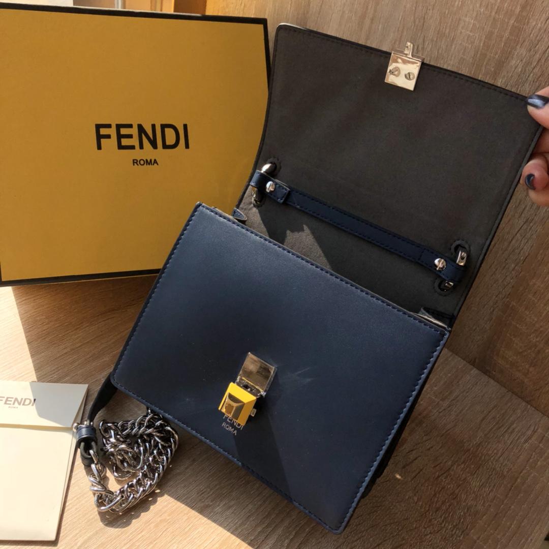 Perfect Replica  Fendi Small Kan I Blue Leather Mini Bag